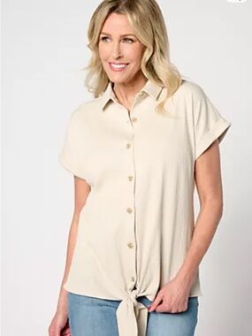 Button-Front Tie Hem - Belle by Kim Gravel